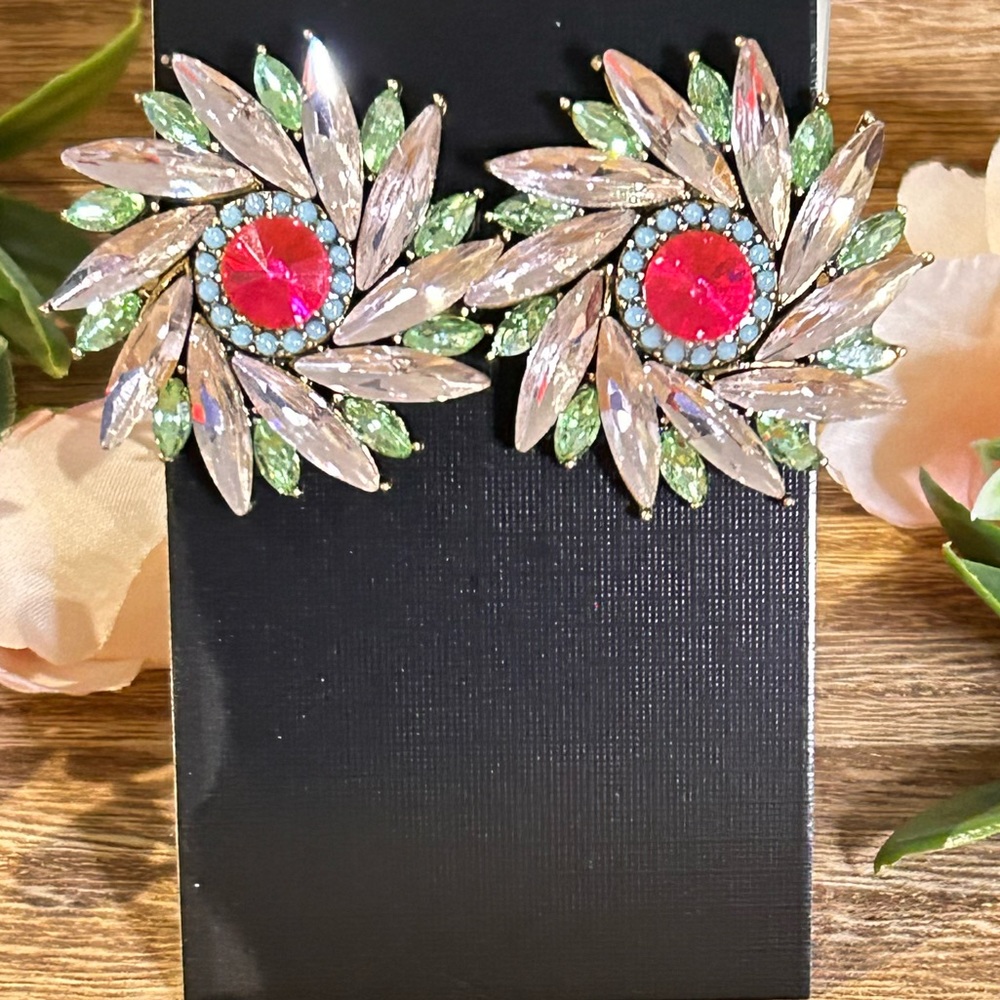 Rhinestone Flower Statement Earrings - image 3